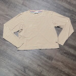 AYR Beige and White Striped Long Sleeve Top